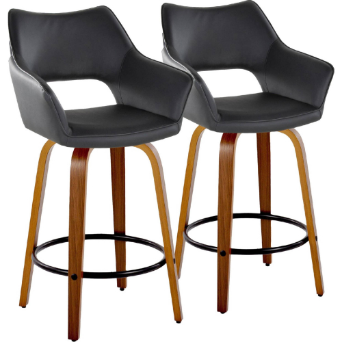Mustang 26" Swivel Counter Stool in Walnut Wood & Black Leatherette with Black Footrest (Set of 2)